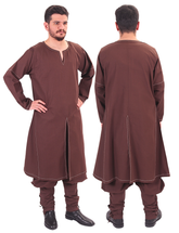 ARVID Brown Cotton Tunic - Medieval Viking Long Sleeve Handstitched Tunic